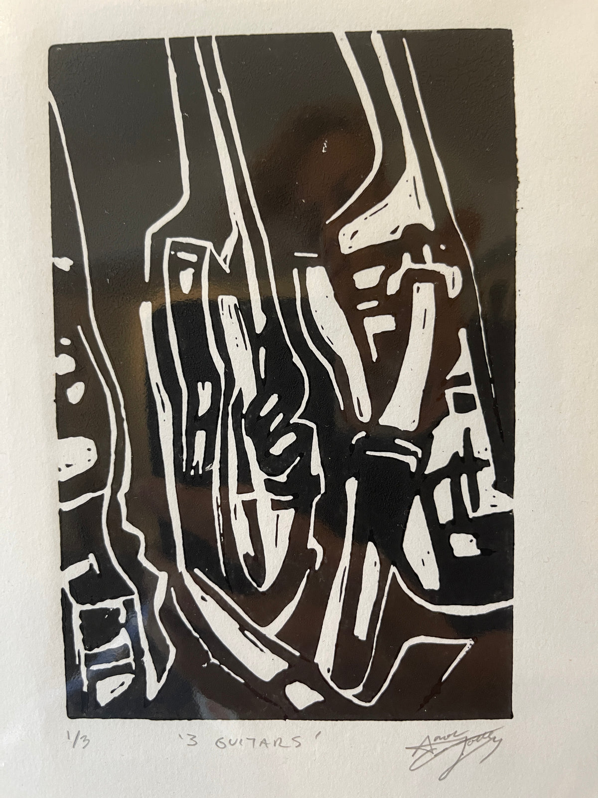 Three Guitars Lino Cut Print Limited Edition of 5
