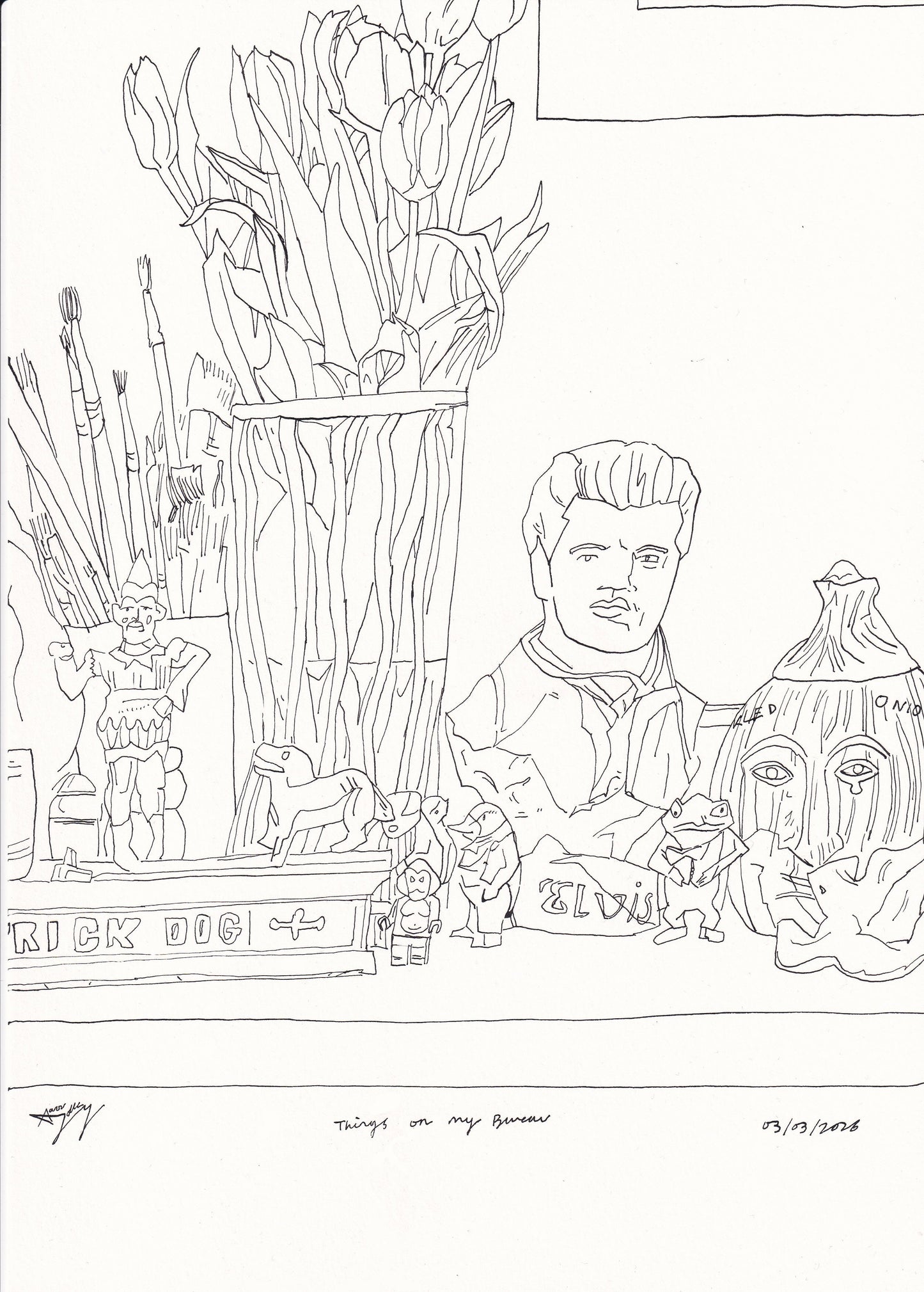 Things on My Bureau by Aaron Jolley — Drawing, Ink on Paper