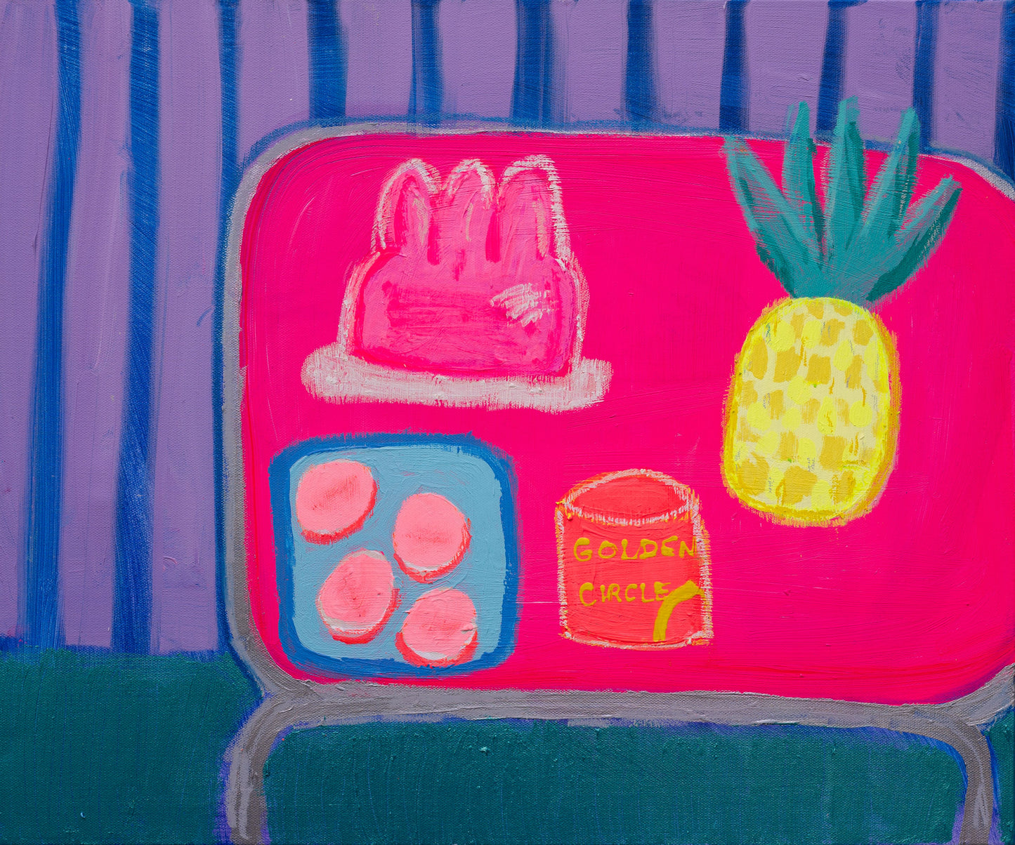 Nan's Kitchen Table by Tracey Paterson — acrylic and oil stick on canvas (32 × 40 cm)