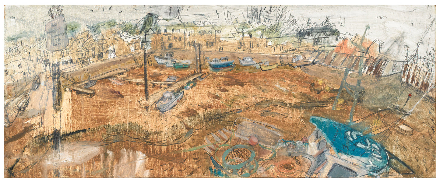 Padstow Harbour by Sophie Levi — original oil on wood, currently hanging at Regent's Park Gallery. Eye Feast 2026.