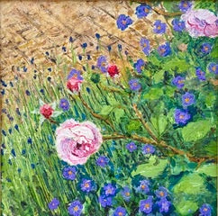 Roses & Blue Geraniums