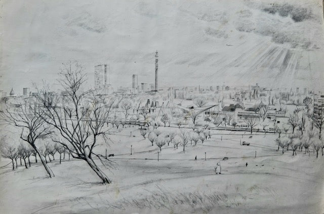 Primrose Hill Looking Towards London Zoo Original Pencil Drawing