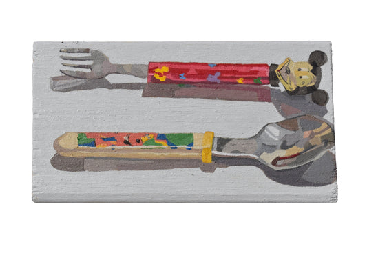 The Cutlery I Used When I Was Smaller (& Still Use Sometimes Now) by Aaron Jolley — Painting, Oil on Wooden Block