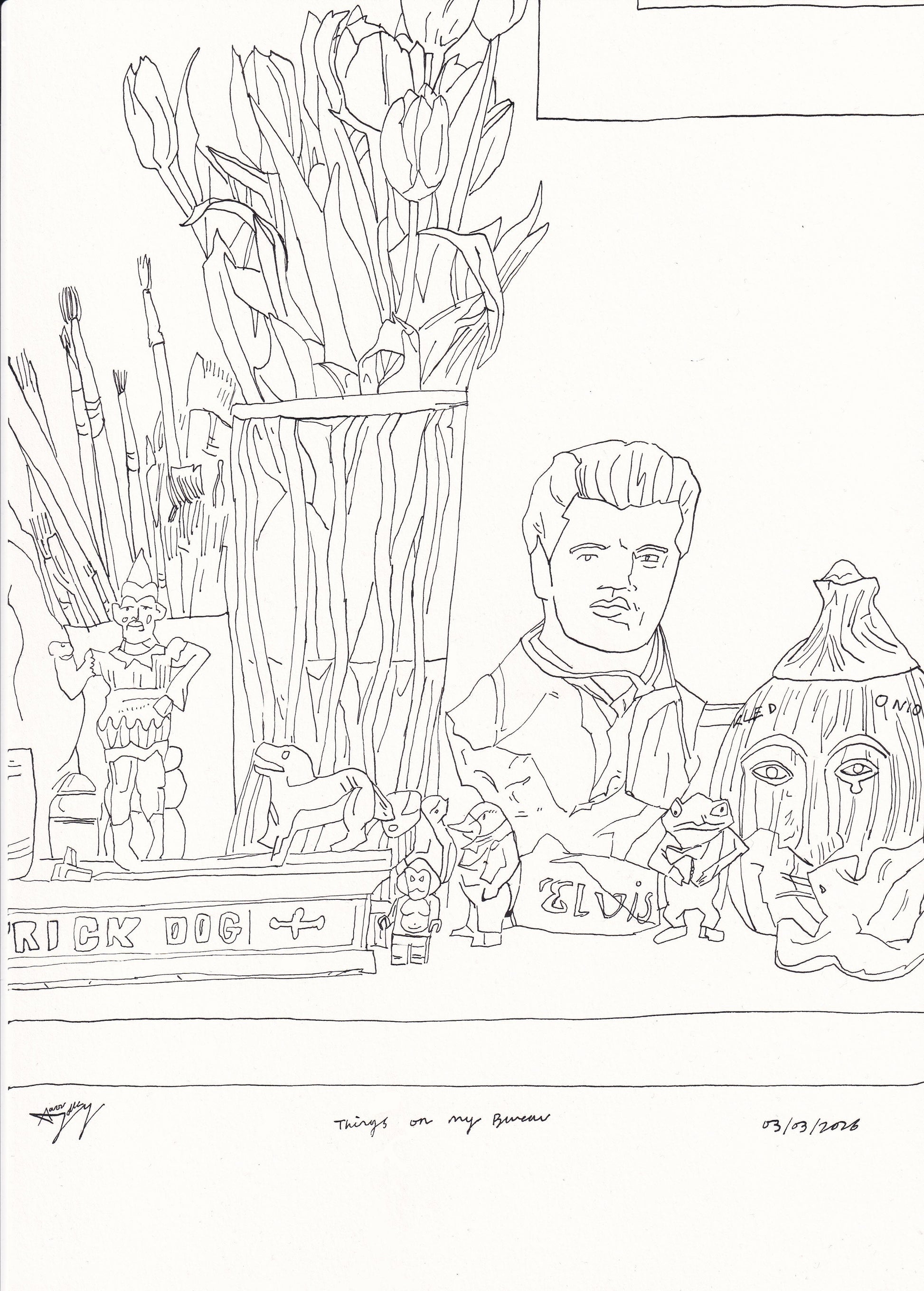 Things on My Bureau by Aaron Jolley — Drawing, Ink on Paper
