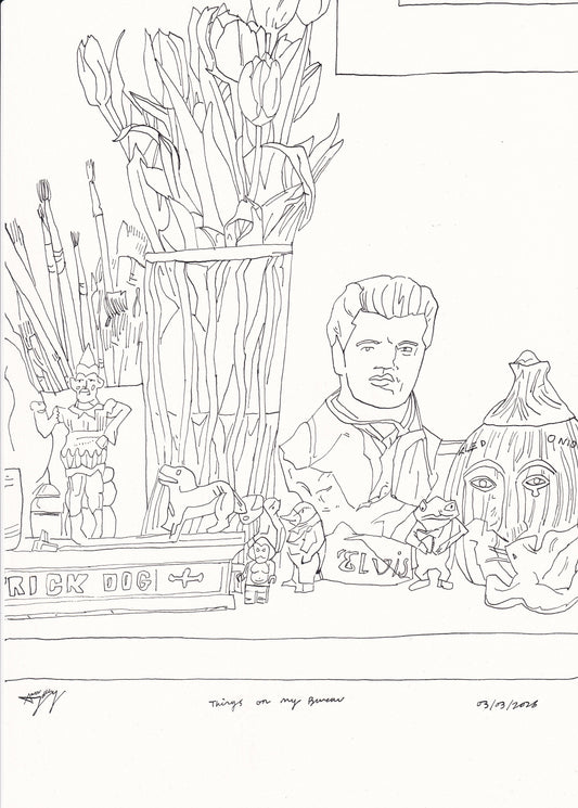 Things on My Bureau by Aaron Jolley — Drawing, Ink on Paper