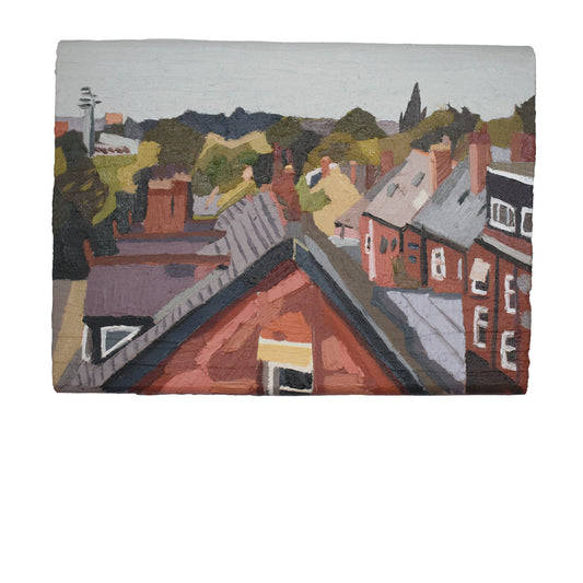 From The Roof of The Golden Beam, Headingley by Aaron Jolley — Painting, Oil on Wooden Block