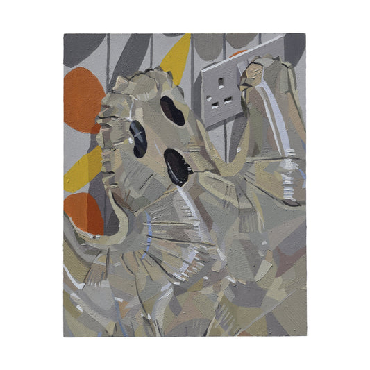 Picture of a Foil Balloon Ghost by Aaron Jolley — Painting, Oil on Wooden Pannel