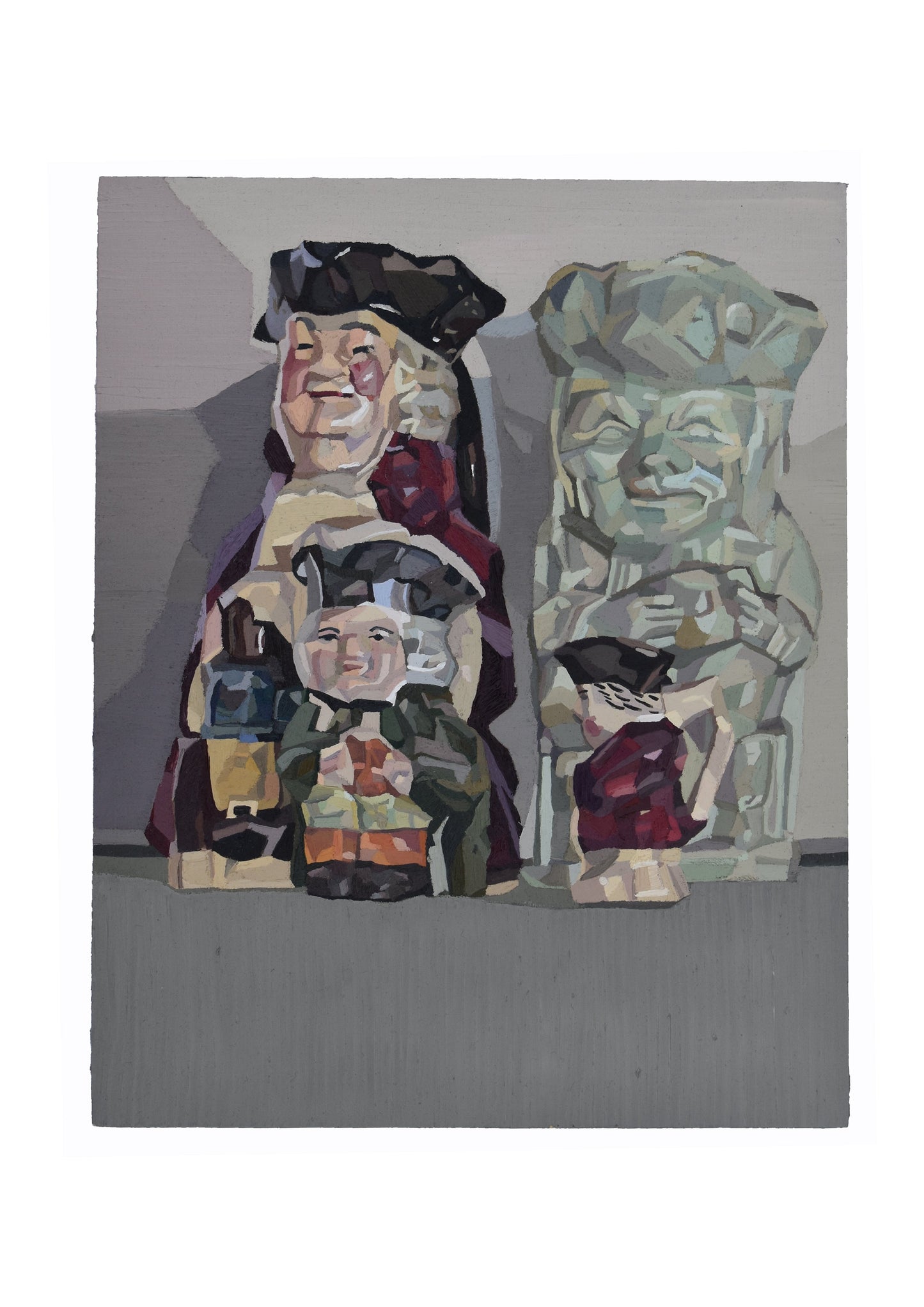 Composition With Four Tobys by Aaron Jolley — Painting, Oil on Wooden Block