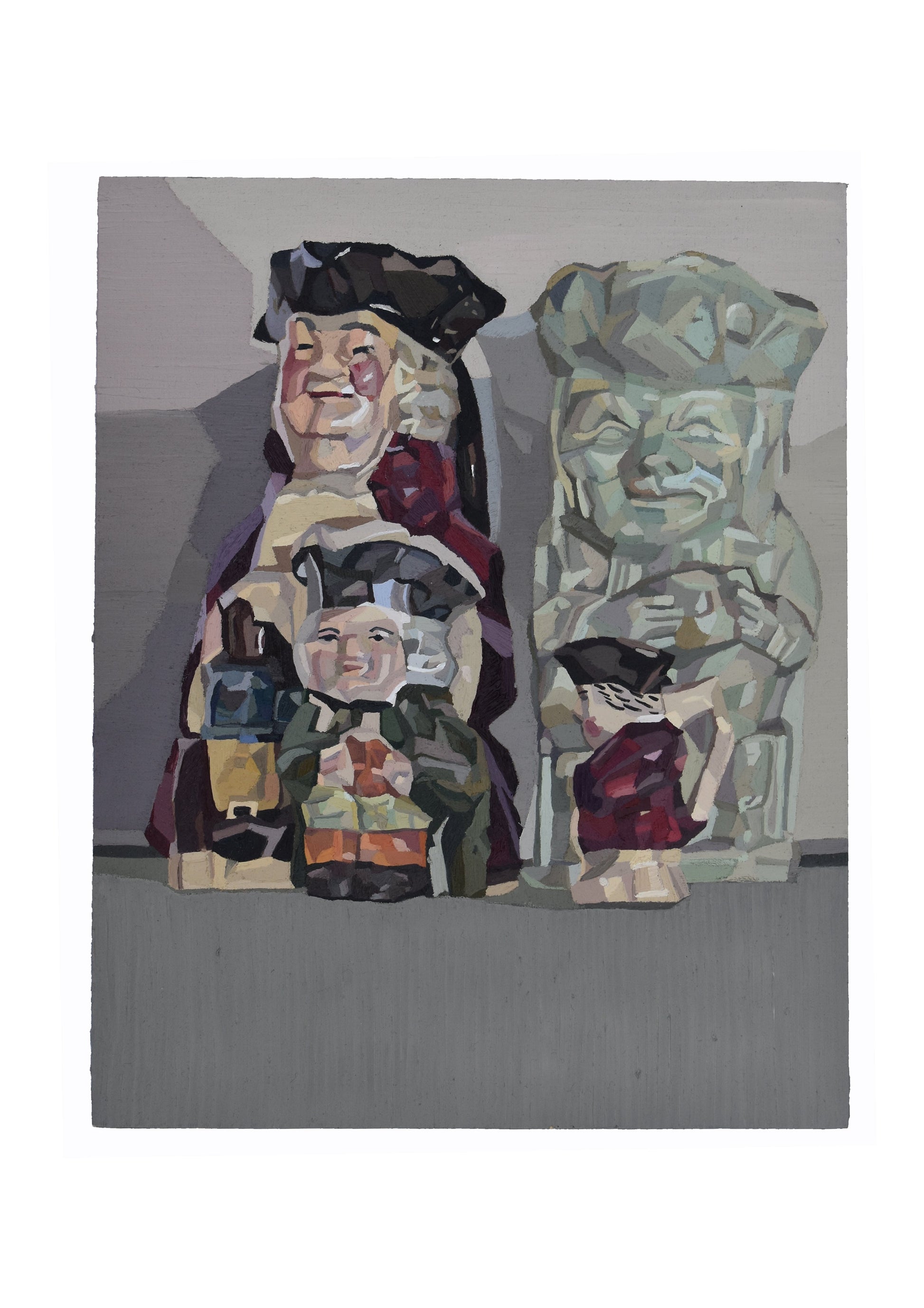 Composition With Four Tobys by Aaron Jolley — Painting, Oil on Wooden Block