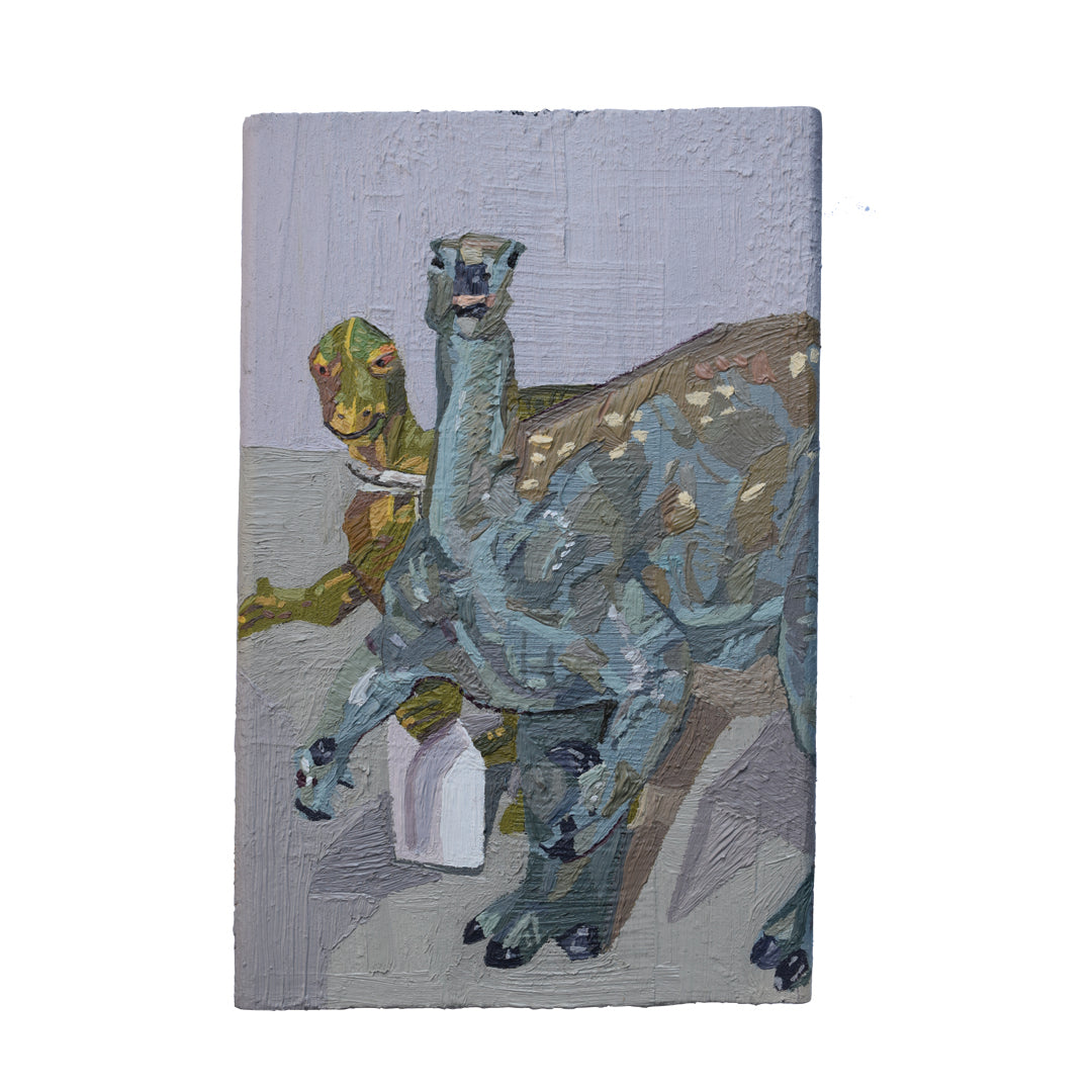 Toy Dinosaurs by Aaron Jolley — Painting, Oil on Wooden Block
