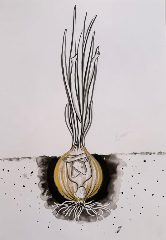 Persephone by Maria Borysova — Indian black ink and golden ink on paper