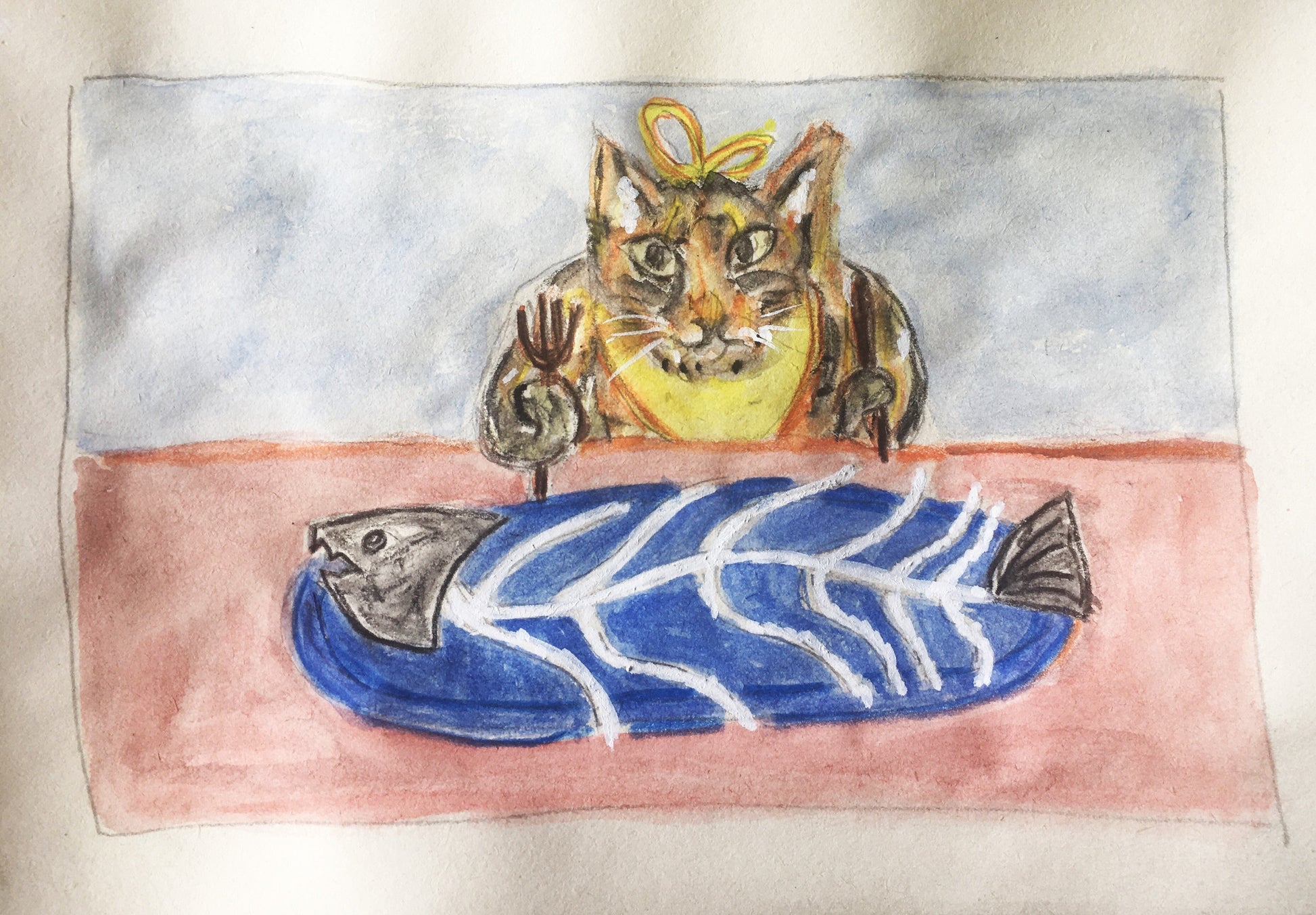 The Fish That Was.. by Helen Lom — Pen, watercolour and crayon on paper