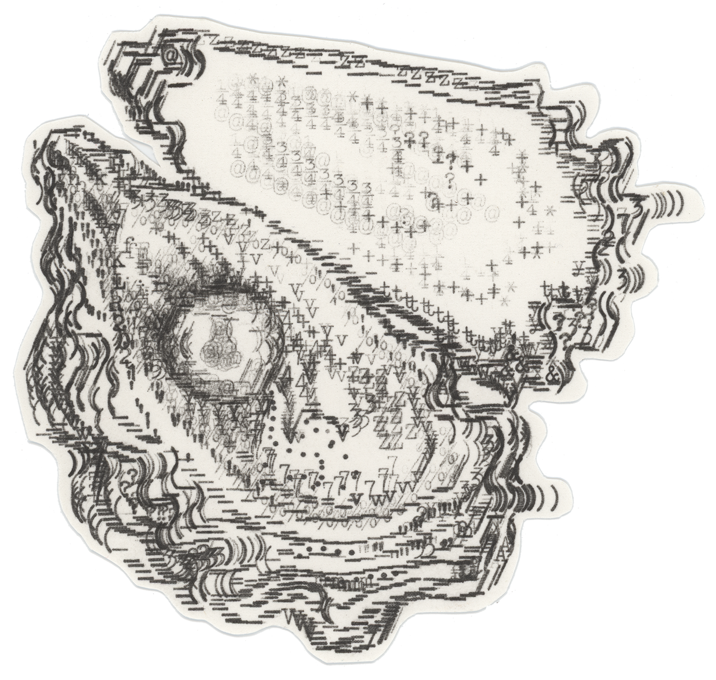 Oyster Pearl (Open) — Original Cut-out by Keira Rathbone — Typewriter art on paper, hand cut-out