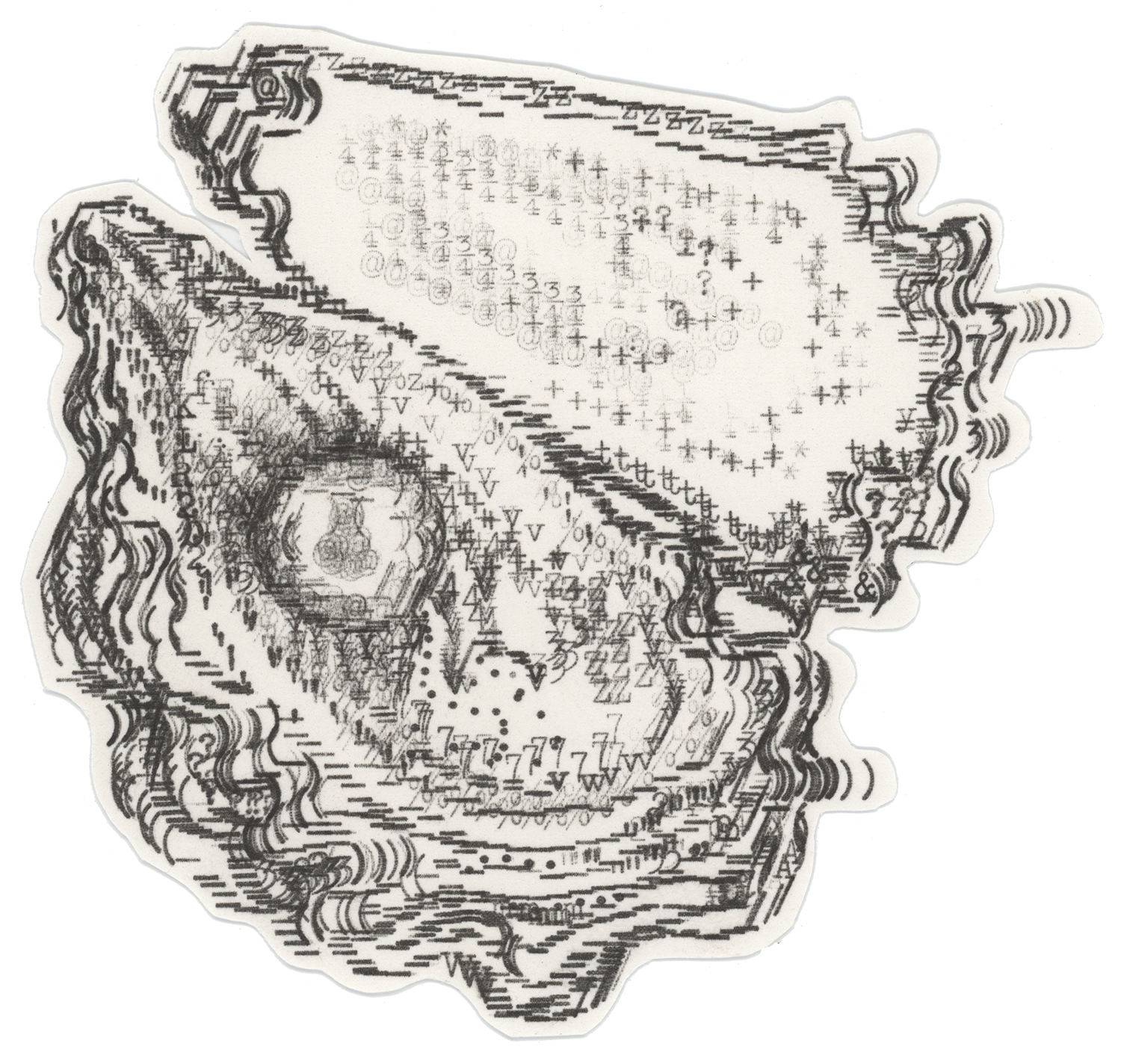 Oyster Pearl (Open) — Original Cut-out by Keira Rathbone — Typewriter art on paper, hand cut-out