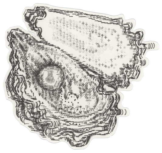 Oyster Pearl (Open) — Original Cut-out by Keira Rathbone — Typewriter art on paper, hand cut-out