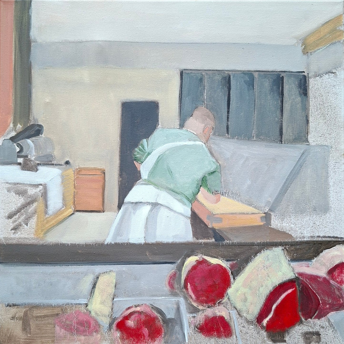 The French Butcher by Selwyn Midgen — oil on canvas (50 × 50 cm)
