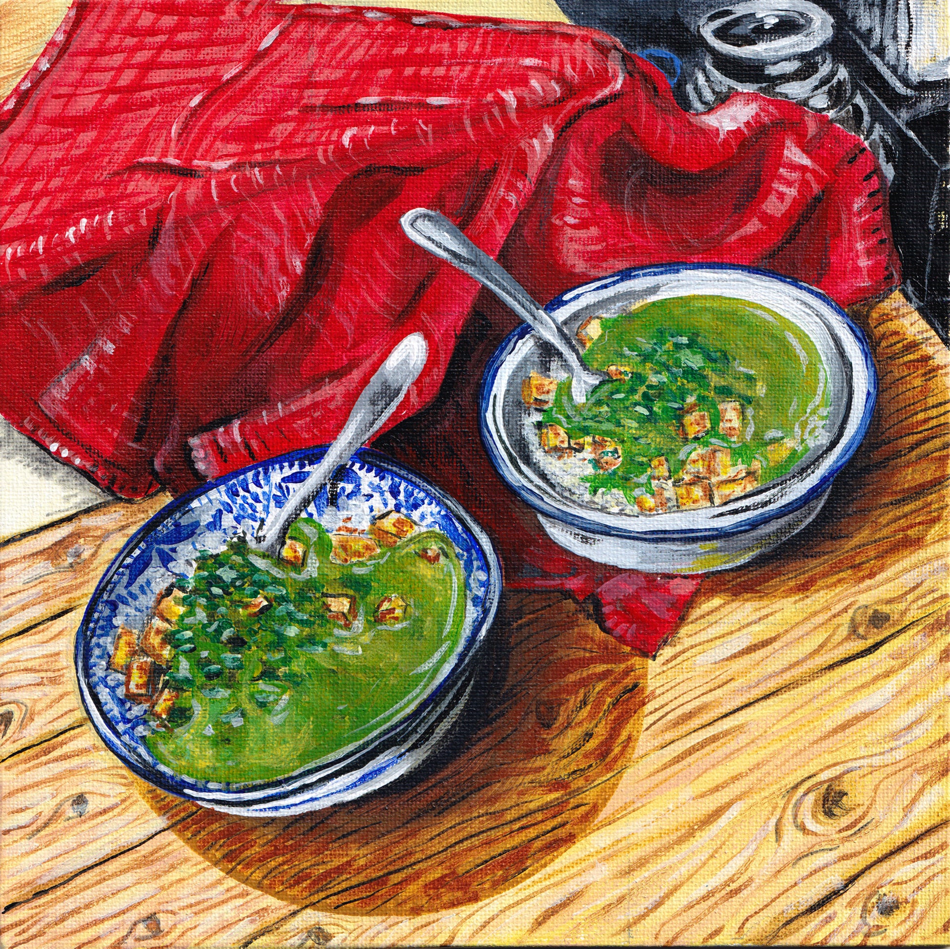 Our Bowls by Lina Noueiri — acrylic on canvas board (20 × 20 cm)