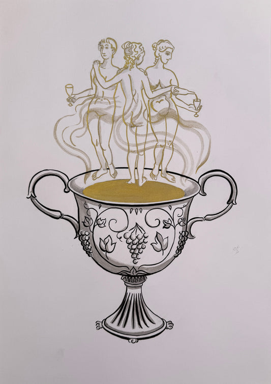 Nectar of the Gods by Maria Borysova — indian and golden ink on paper (40 × 30 cm)