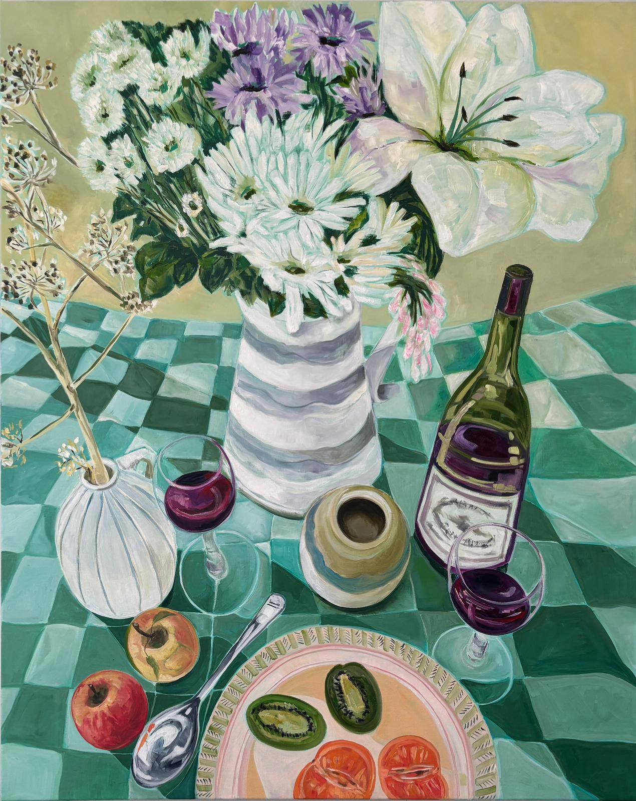Table scape, family time and memories by Mairèad Robb — oil on canvas (81 × 102 cm)