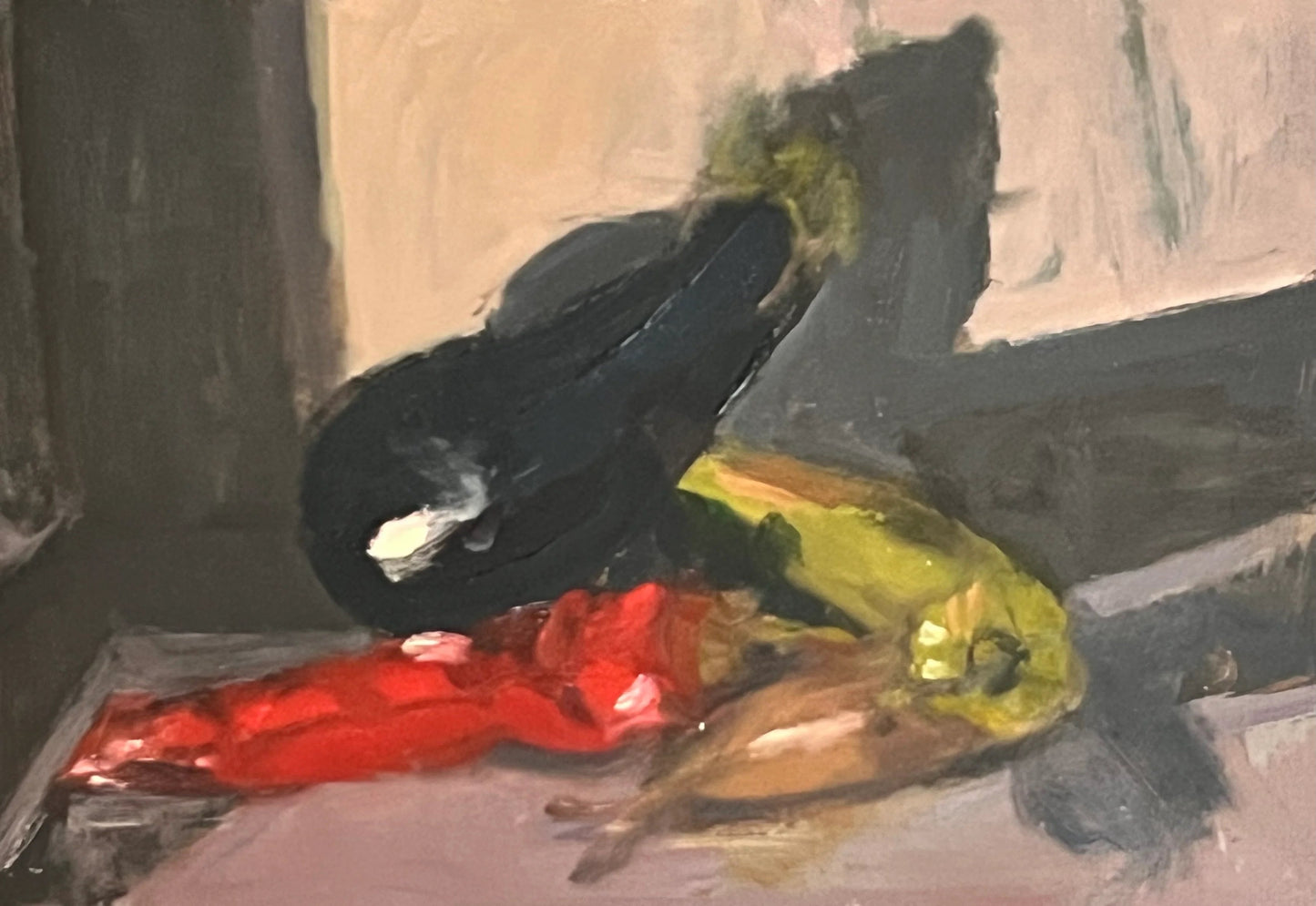 Harvest Study on Pantry Table by Simon Zekaria — oil on board (30 × 40 cm)