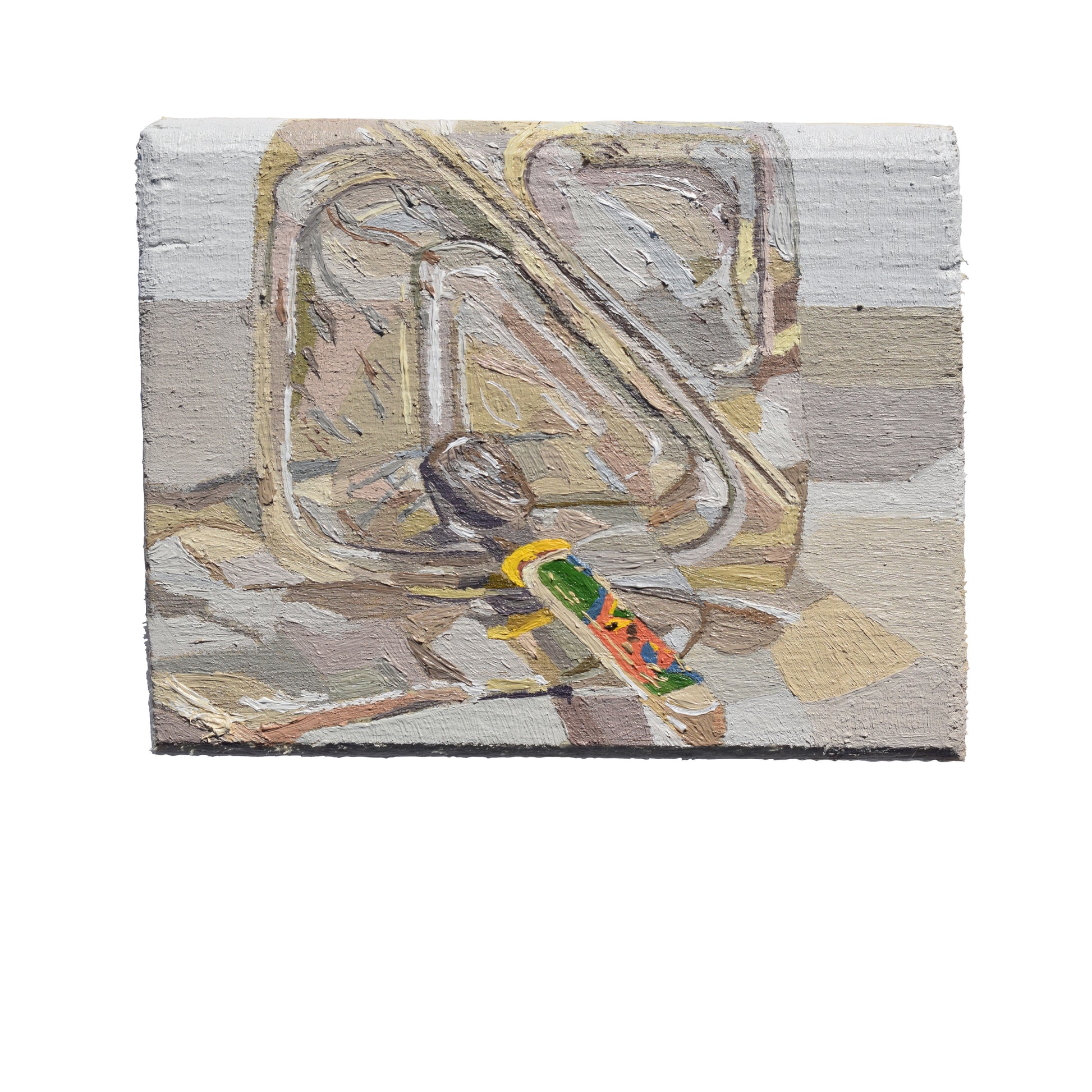After The Yoghurt by Aaron Jolley — oil on wooden block (9 × 11.5 cm)
