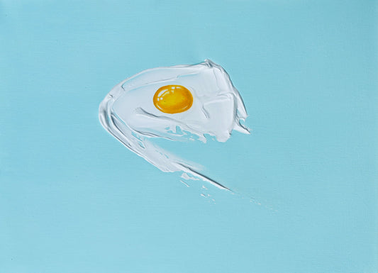 Over Easy by Day-z — moulding paint and acrylic paint on canvas (30 × 40 cm)