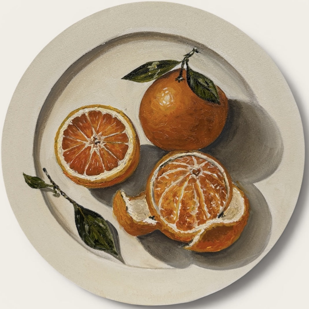 Winter Citrus by shehara arachchige — oil on canvas (30 × 30 cm)