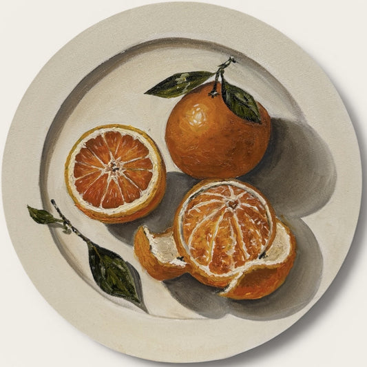 Winter Citrus by shehara arachchige — oil on canvas (30 × 30 cm)
