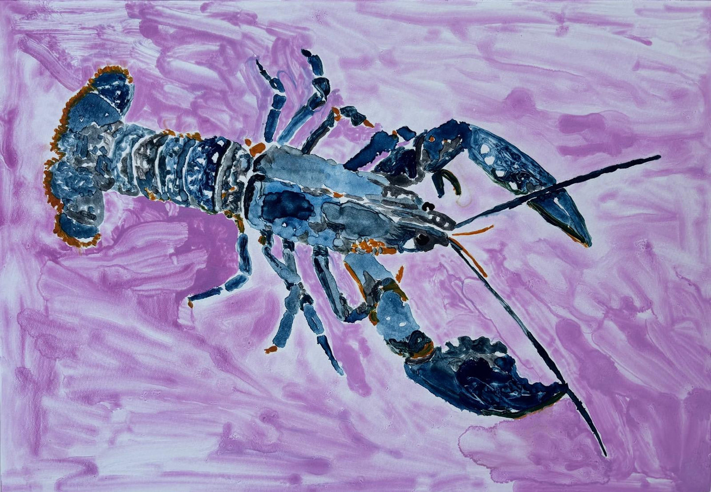 Lobster by Maria Storey — monotype (42 × 52 cm)