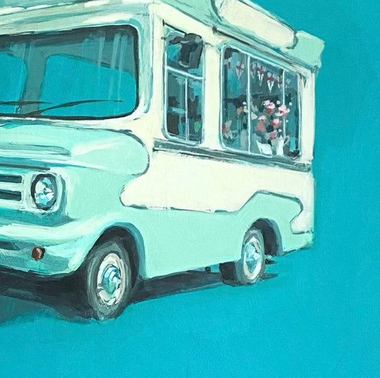 Turquoise ice cream van by Camilla Dowse — detail
