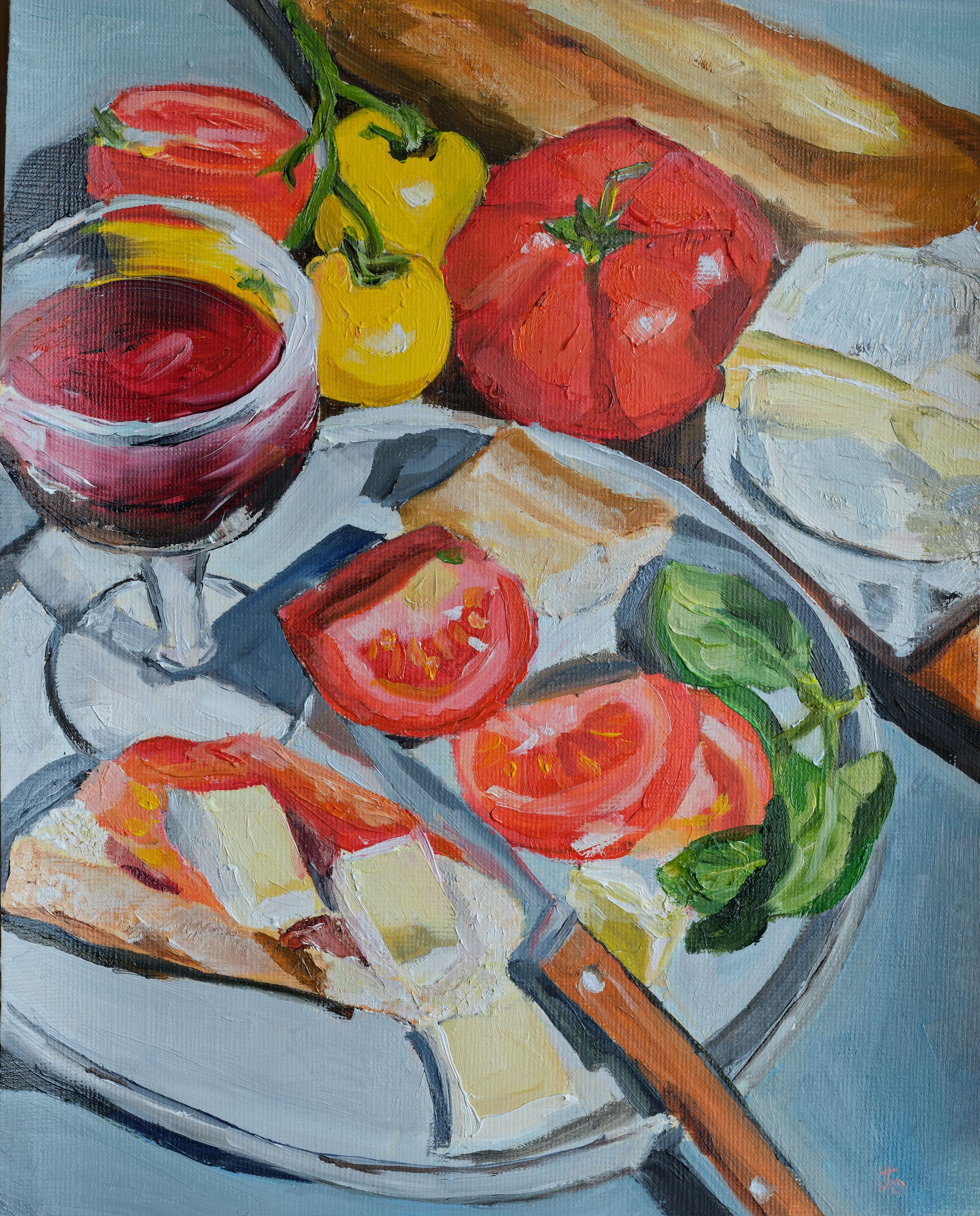 Summer lunch by Joanne Murphy — oil on paper (23 × 18.5 cm)