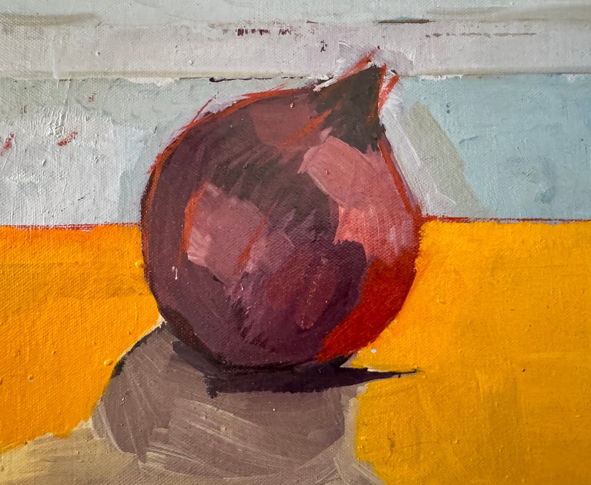 Red Onion by Steven Heffer — oil on board (32 × 28 cm)