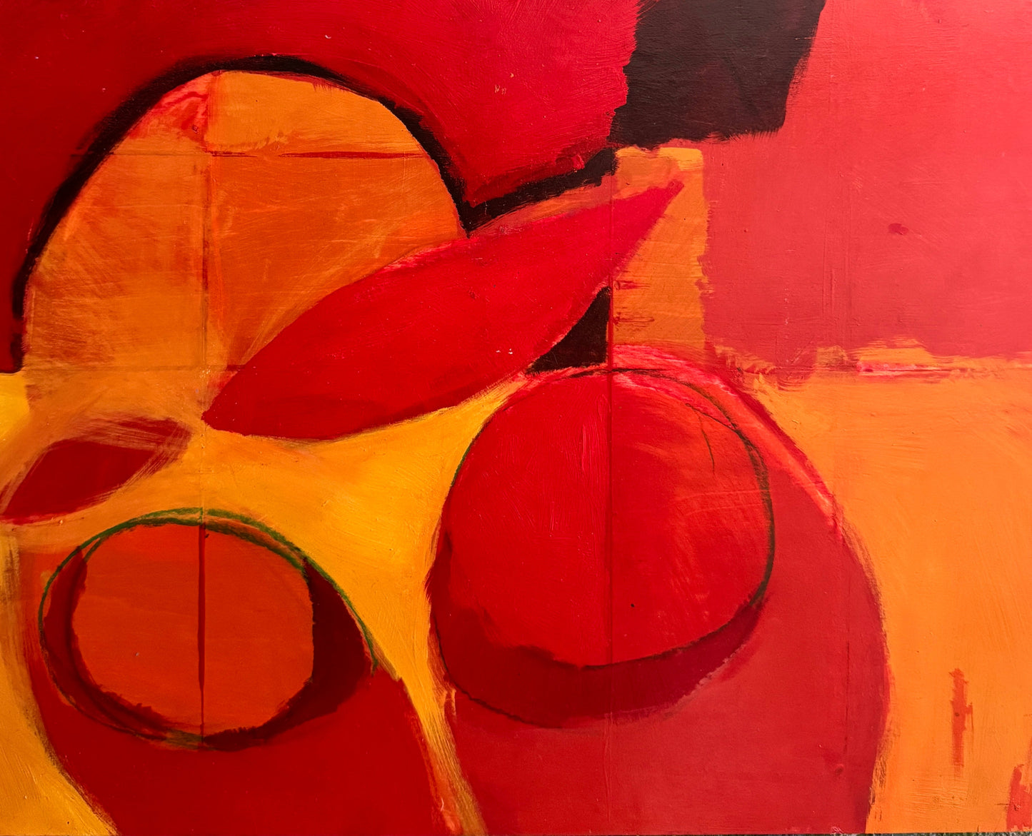 Eye Feast: Abstract Red and Orange by Steven Heffer — oil on board (50 × 40 cm)