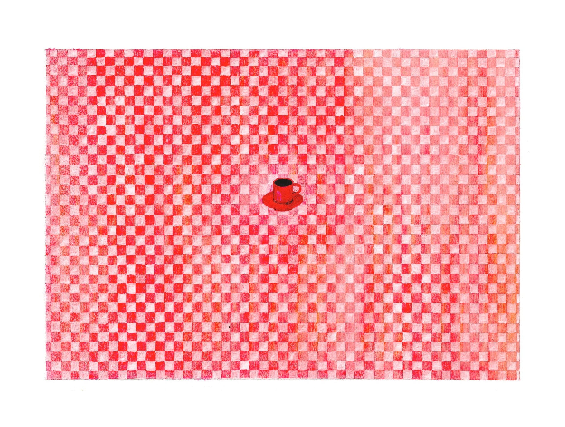 Wake Up: Red Mug by Olga Vakhrameeva — gouache, pastel on paper (14 × 8 cm)