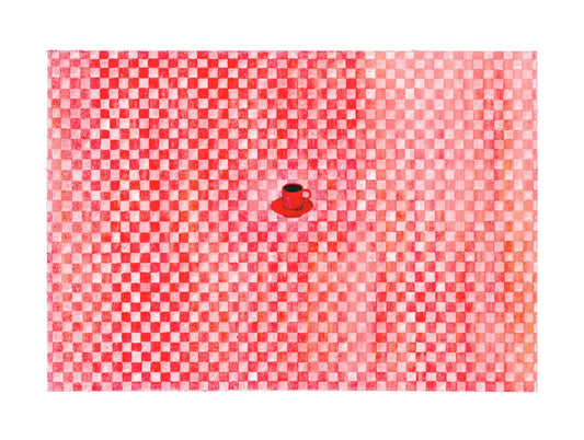 Wake Up: Red Mug by Olga Vakhrameeva — gouache, pastel on paper (14 × 8 cm)